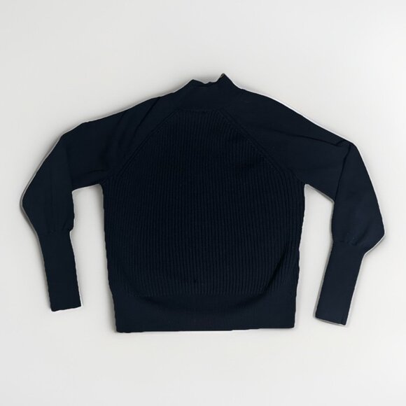 Cos Sweater Women’s XS Navy Blue 100% Wool Knit Mock Neck Ribbed *Flaw - Picture 10 of 13